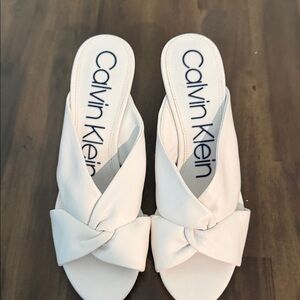 Calvin Klein White Knot Slip-On Mules